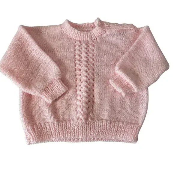 Vintage Handmade Soft Pink Cable Knit Crochet Baby Sweater – Newborn Size - Picture 4 of 10
